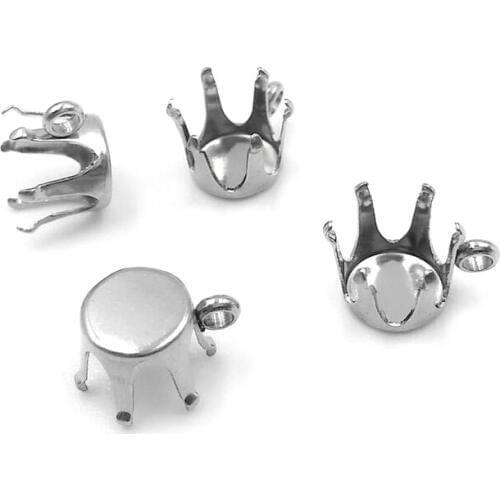 Stainless Steel Circle Base Stamping Pendant with 6 Prong Pins Blanks Findings DIY for 3mm to 10mm Rhinestone CZ Jewelry Making