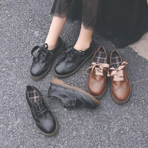 Retro Style Brogue Shoes Student College Girl Shoes Uniform Shoes PU Leather Preppy Style Lady Shoes