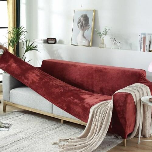 Luxury Thick Velvet Sofa Slipcover Solid Colors Stretchy Furniture Non Slip Home Decor Elastic Couch Slip Covers for Living Room