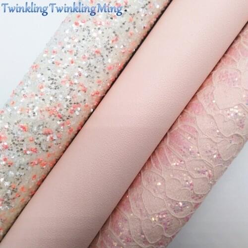 PINK LACE Glitter Fabirc, Faux Leather Fabric, Synthetic Leather Fabric Sheets For Bow A4 21x29CM Twinkling Ming XM564