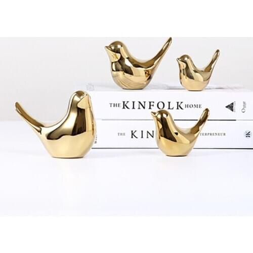 Nordic Ins Golden Bird Figurines Modern Ceramic Bird Statues Animal Sculpture Home Decoration Crafts Gold Ceramic Wedding Gifts