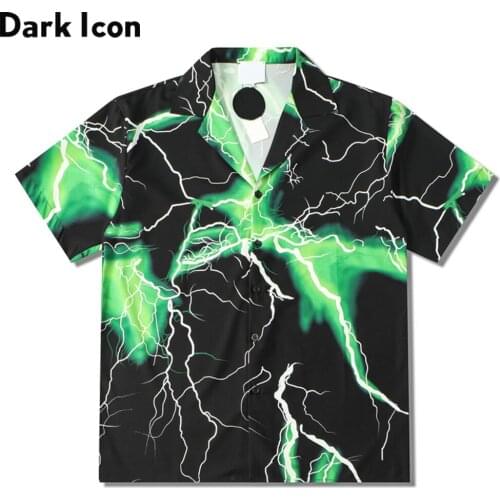 Dark Icon Flash Print Polo Shirt Men Summer Thin Material Hawaiian Shirts for Man Male Top