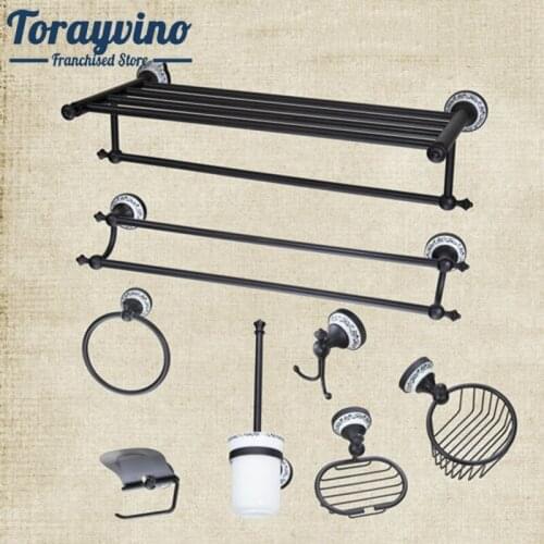 Torayvino Bathroom Towel Rack Towel Ring Paper Holder Toilet Brush Holder Frosted glass Cup ORB Bathroom Accessories