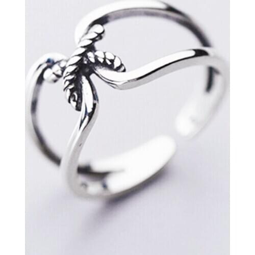 Sole Memory Retro Thai Silver Double Knot Cross 925 Sterling Silver Female Resizable Opening Rings SRI479