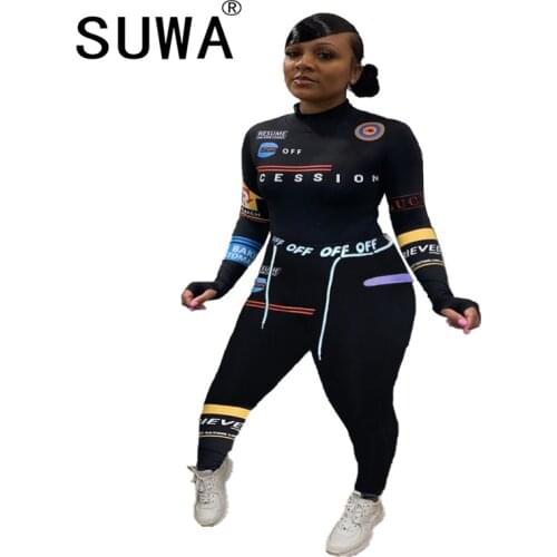 Track Suit Jogger Woman Two Piece Outfits Long Sleeve Chic Printed T-Shirt Top High Waist Pants Sportwear Yoge Matching Sets