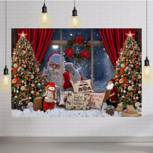 Winter Snow Christmas Backdrop for Photography Windows Santa Claus Snow Night Photo Background X-mas Party Decoration Banner