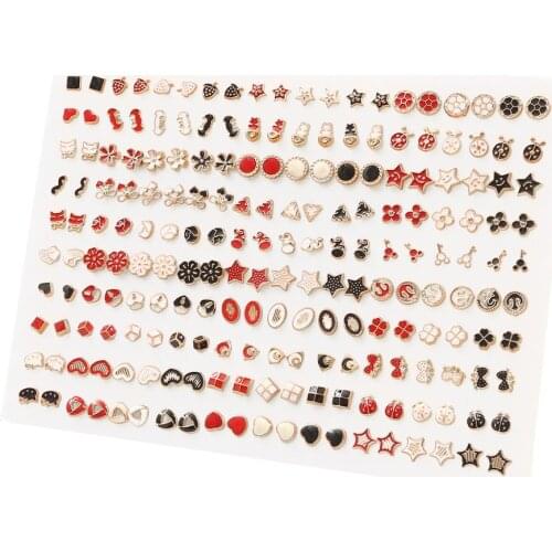 100Pairs/Set Fashion Black Red Enamel Cute Mini Heart Star Plastic Stud Earings Sets For Women Girls Ears Piercing Jewelry