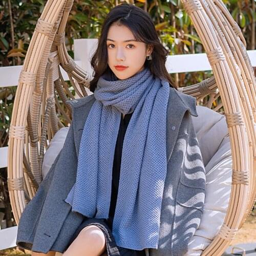 100% Lamb Wool Scarf Women Autumn Shawls and Wraps Winter Warm Head Scarf Retro Blue Luxury Cashmere Blanket Scarf Pashmina