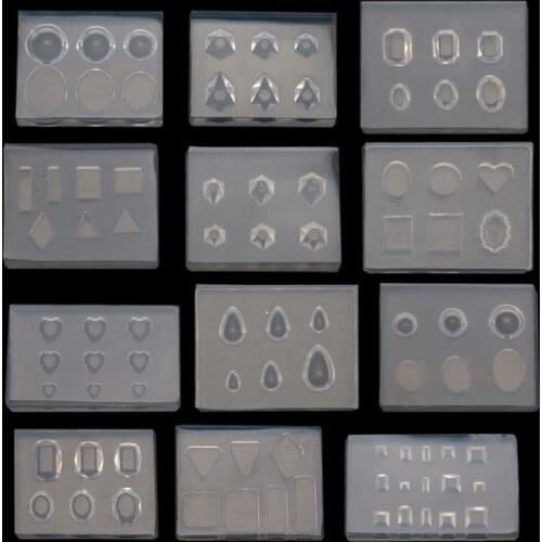 12Pcs Mini Faceted Diamond Crystals Resin Mold Heart Oval Sqaure Round Gemstone Nail Art Templates Carving Mold Tool Kit
