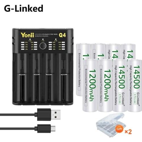 1200mAh Original 3.7V 14500 battery 14500 AA Li-ion Rechargeable Battery 14500 Lithium-ion battery for LED flashlight+charger