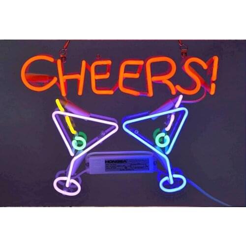 14"x10" Cheers Martini Acrylic Custom Neon Light Lamp Sign Beer Bar Handmade Real Glass Decorate Home Wall Room Decor Bedroom