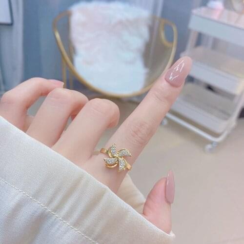 14k Real Gold Korean Brand New Design Noble And Unique Lucky Spinning Windmill Ring Ladies Accessories Jewelry