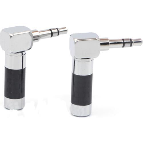 2Pcs Right Angle Rhodium Plated L 3.5mm 3 Pole Stereo Male Stereo Mini Jack Plug Solder Carbon Fiber Body Connector