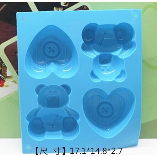 4 hole Love heart bear silica gel cake mould pudding jelly baking tools oven kitchen tools