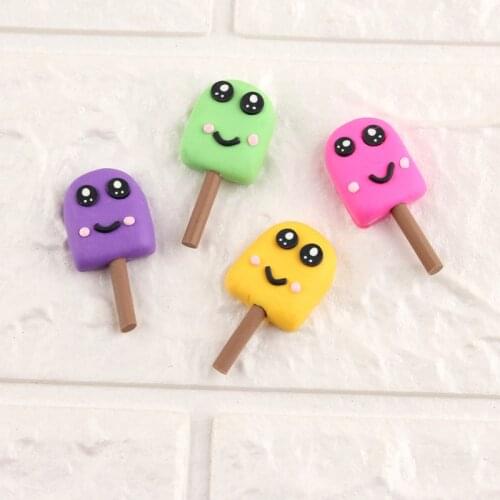 4pcs 18*35mm Kawaii Soft Clay Rainbow Ice Cream Cabochons Handmade Resin Material DIY Hair Bow Decorative