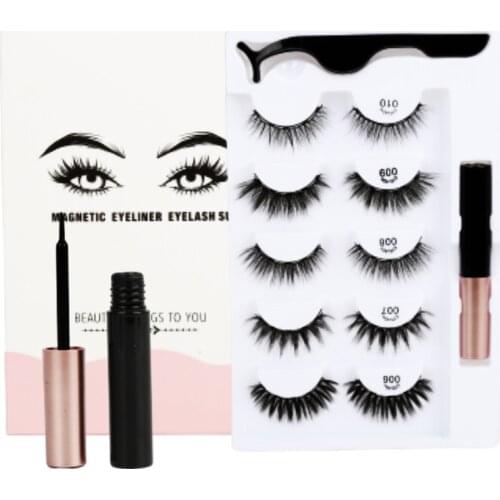 5 Pairs Of 3D Magnetic Eyeliner Liquid Magnet False Eyelashes Set With Tweezer Waterproof Eye Liner Long-lasting Makeup TSLM1