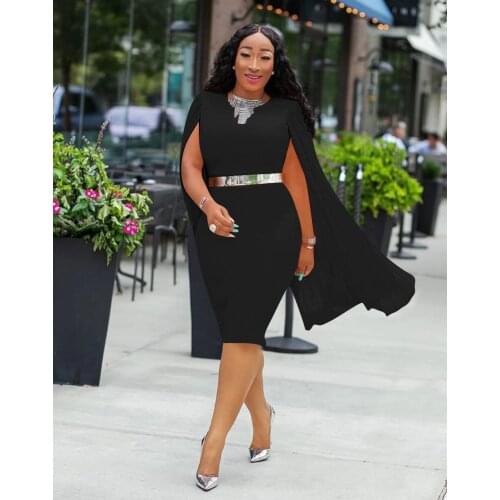 AHVIT New Style Cloak Sleeve Deep V Neck Sexy Women Dress Slim Fit Solid Color Autumn Elegant Party Dress YZ-B731