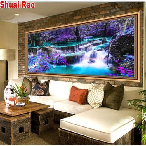 Big size DIY Diamond Painting"Landscape purple waterfall"Full Drill handwork Rhinestone Embroidery Cross Stitch Arts and Craft