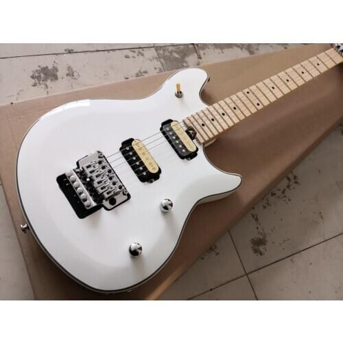 Free shipping custom 6 string guitar,white guitar,basswood body,maple neck,tremolo bridge,white black pickups,chrome button