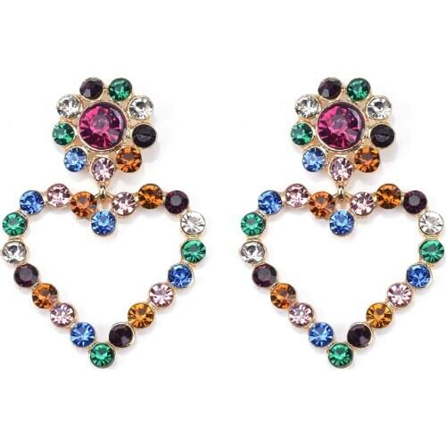 2020 Colorful Clear Crystal Heart Drop Earrings Women Fashion Simple Ladies Party Dangle Earrings Jewelry Female