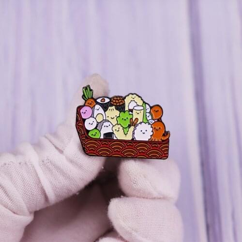 Large Bento Box Enamel Pin A Giant Japanese Lunchbox Brooch Cute Food Fruits Badge Cartoon Jewelry Gift
