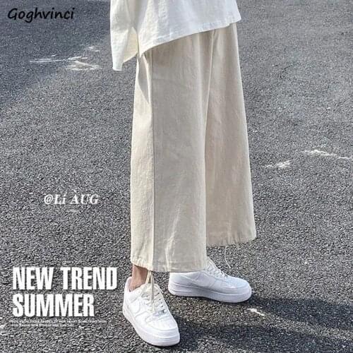 Casual Straight Pants Ankle-length Solid Plus S-4XL Womens Trousers Student Linen Loose All-match Korean Style Simple Drawstring