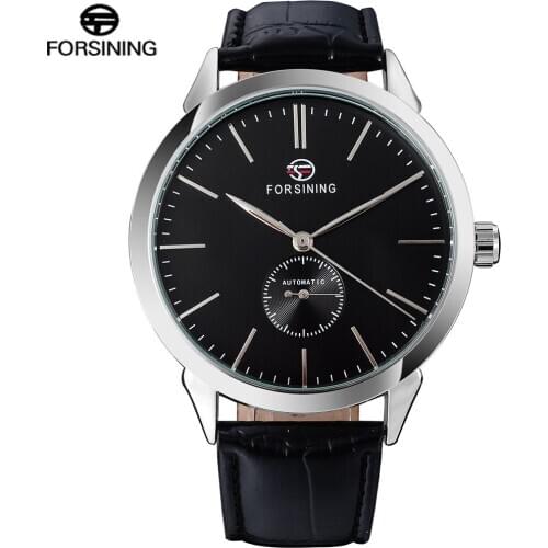 FORSINING Mens Fashion Auomatic Causal Watch Men Creative Mechanical Wristwatches Black Leather Simple Clock Relogio Masculino