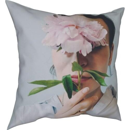 Beautiful flower printed pillow decoration beautiful woman holding flower cushion 45cm linen pillow residential culture