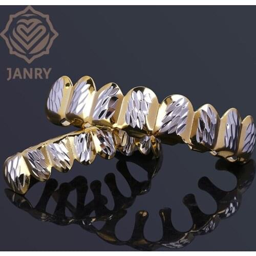 JANRY Draped Two-Color 8 Teeth Gold Grillz Top&Bottom Grill Set For Christmas Party Women Men Gifts