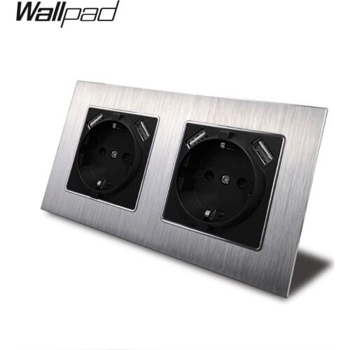 Double Wallpad Metal EU Schuko Electrical Socket with 2 USB Charging Outlet 5.1DC 2.1A For EU Round Box Socket with Claws
