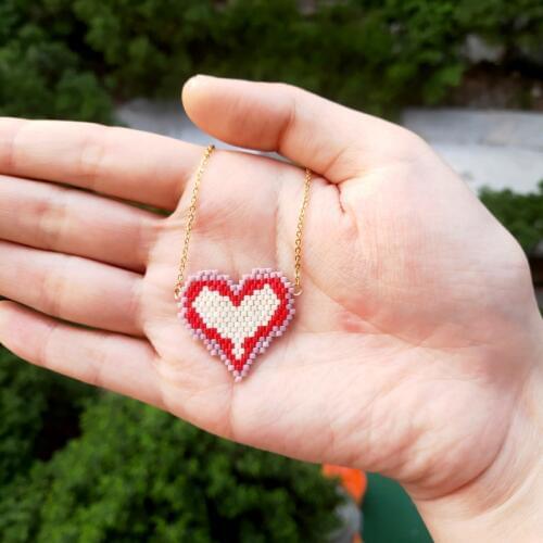 FAIRYWOO Miyuki Beaded Red Big Heart Neckalce Woman Jewelry Handmade Gift Friendship Ethnic Gold Chain Girl Boho Collier Choker