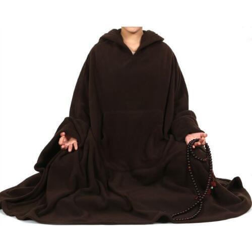 UNISEX Polar fleece buddhist abbot nunzen meditation lay cloak dark brown cape abbot monks coat nunkung fu gown Winter&Autumn
