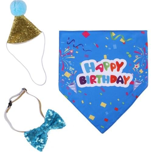 Cat Birthday For Dog Girls Boys Headwear Pet Costume Suit Scarf Combo New Bandana Bowtie Blue Pink Cloth Lovely Small Medium