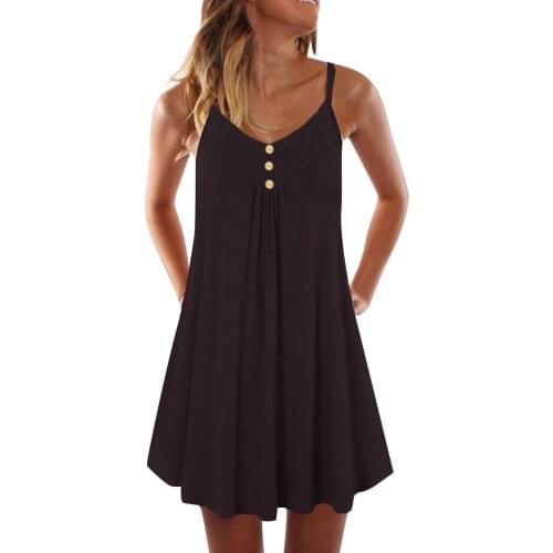 #H40 Vestido Women Sleeveless Boho Dress Spaghetti Strap Double Breasted Solid Color Mini Party Dresses For Women платье летнее
