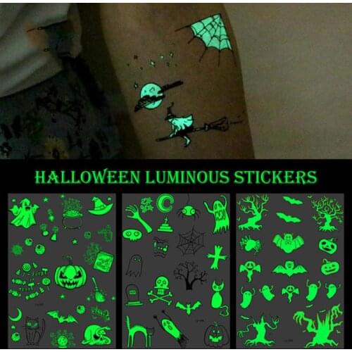 Halloween Luminous Temporary Tattoo Stickers Ghost Taty For Kids Waterproof Personality Party Masquerade Fake Tattoo Stickers