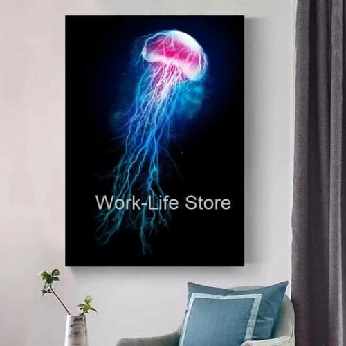 Jellyfish Storm Canvas Wall Animal Abstract Art Posters and Prints Modern Poster Wall Pictures Living Room Decor