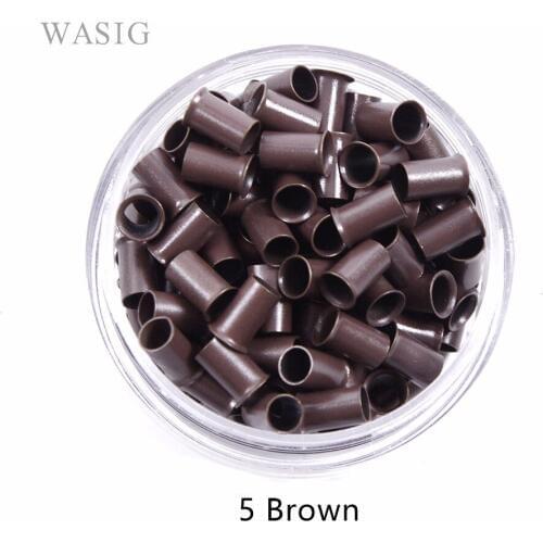 3.4mm 1000pcs Long Euro Lock Flared Flaring Micro Copper Tube Rings Beads Links Human Hair Extensions tools 5# brown