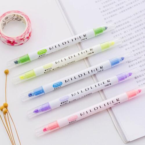 Korean colored double-headed highlighter Students reading key line Marker pen 12 color optional for school office stationery