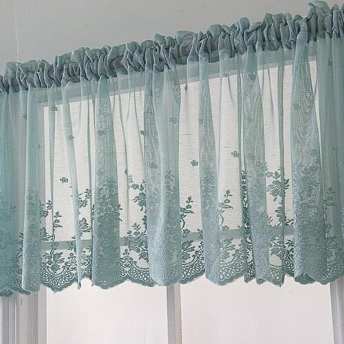 Korean Short Tulle Curtains For Kitchen Finished Solid Color Floating Tulle Sheer Yarn Curtain Rod Pocket Rural Lace Yarn