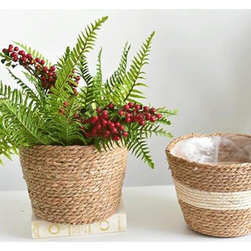 Basket Sturdy Multi-function Straw Handmade Flower Pot for Home