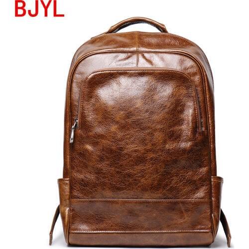 Retro New Mens Leather Backpack Womens Leather Travel Backpack Large Capacity Portable 16 Inch Computer Bag schoolbag