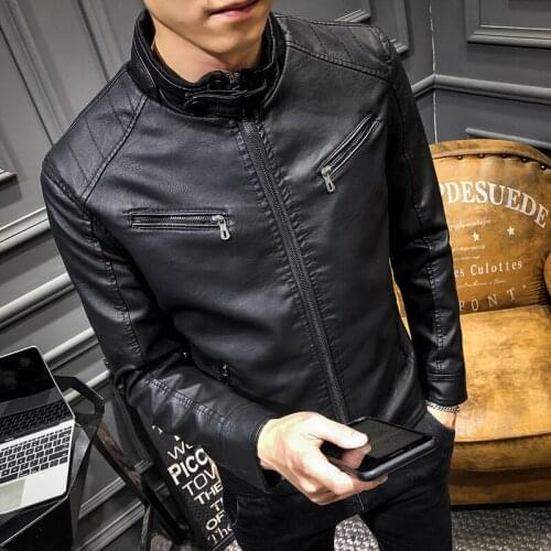 Idopy Autumn Winter Mens Faux Leather Jackets Slim Fit Coats Motorcycle Biker Men Short PU Leather Zipper Outerwear