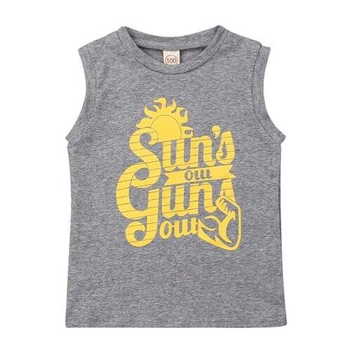 Summer Kids Girl Baby Boys T-Shirts 1-6Y Sleeveless Cotton Letter Print Grey T-shirt Tees Tops Clothes