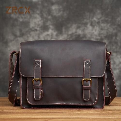 ZRCX Men Crossbody Bag Genuine Leather Casual Fashion ShoulderBag High Quality Leather Vintage Style Messenger Bag 14inch laptop