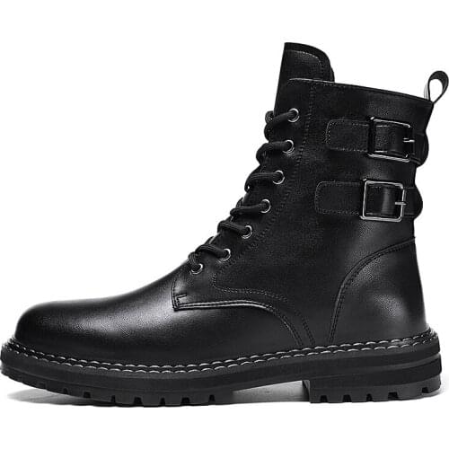 Mar Boots Mens High-top British Style Winter Warm Mens Shoes Mid-cut Tooling Boots Korean Mens Boots