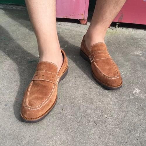 2021 Autumn Brown Male Genuine Leather Suede Moccasin Footwear Classic Original Vulcanized Loafers Mens Casual Shoes