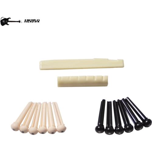 A Set of Acoustic Guitar Professional Bridge Pins Saddle Nut White Guitar 6 Black Pins 6 White Bridge PinsParts & Accessories