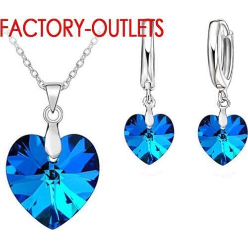 925 Sterling Silver Bridal Jewelry Sets Bright Crystal Heart Shape Necklaces Hoop Earrings Women Girls Engagement Party Dance