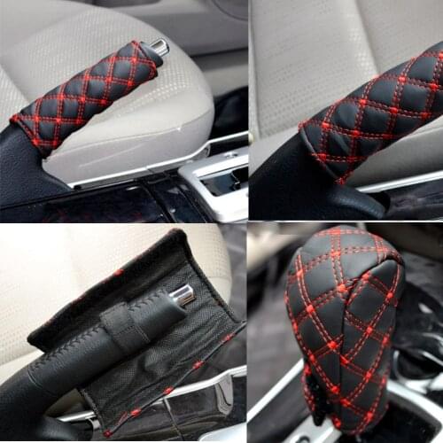 New 1Set/2pcs DIY Universal Grid Microfiber Auto Car Decoration Gear Set Hand Brake Case Holder Protectors