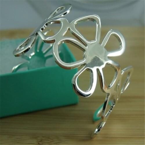 New 925 Sterling Silver Bracelet Simple Glossy Open Bangle Fashion Jewelry Gift